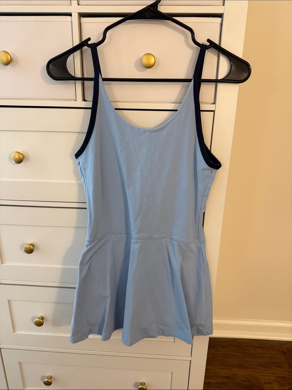 Free People Light Blue Tank Dress with Navy Trim Accents